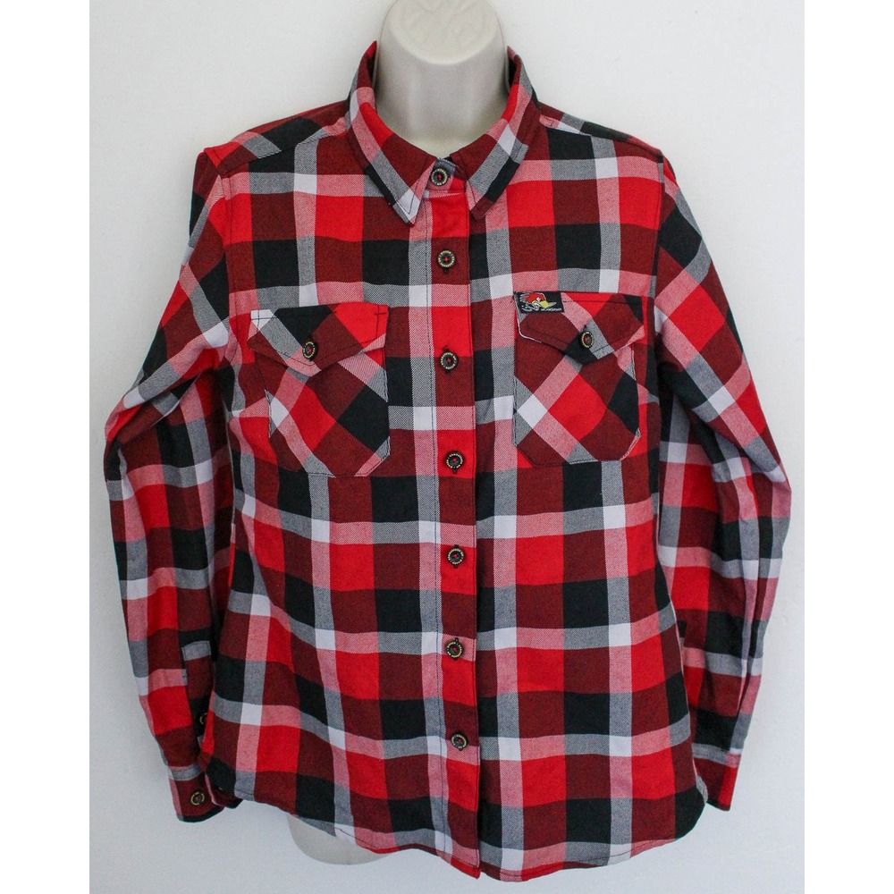 Dixxon Flannel Shirt Womens Medium Red Plaid Clay Smith Cams Long Sleeve Button